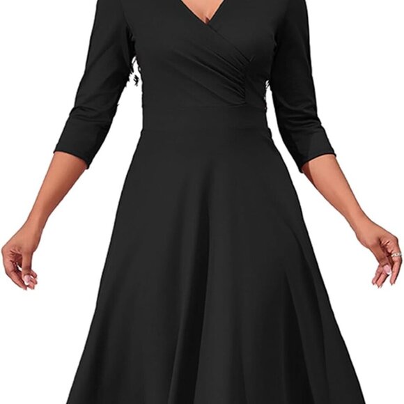 Women's Wrap Midi Dress V-Neck Flared Sleeve Casual Party Wedding Guest - Picture 1 of 6